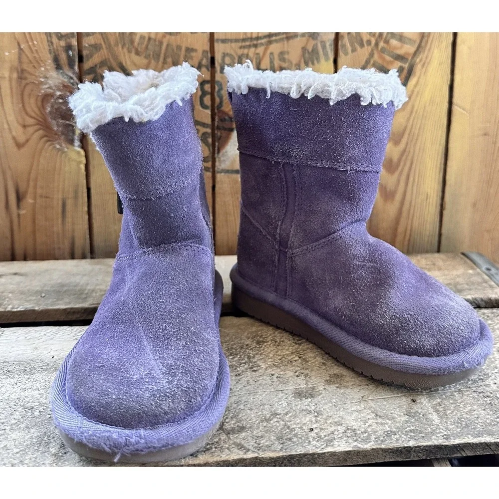 Kids Koolaburra Boots Uggs Purple Lavender Mini Suede Sz 7 Zip up Cozy